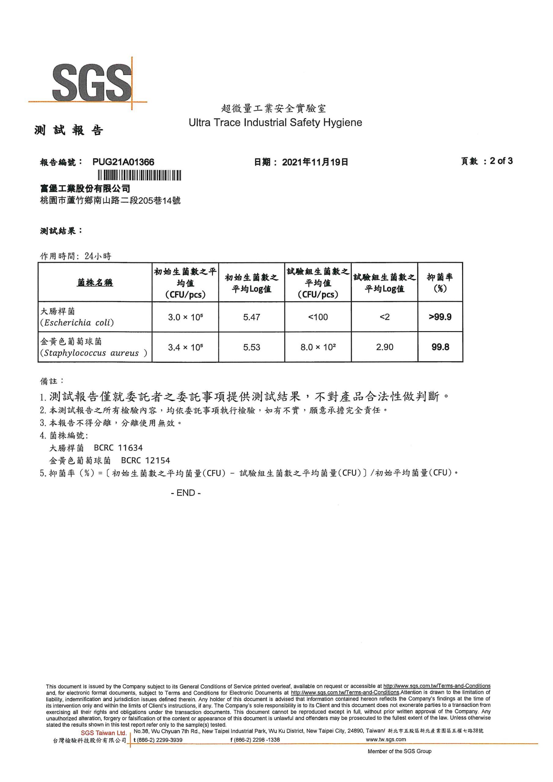 安安環保減塑成褲抗菌報告