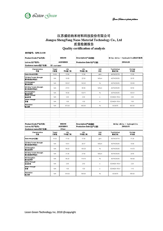 尿布不織布測試報告